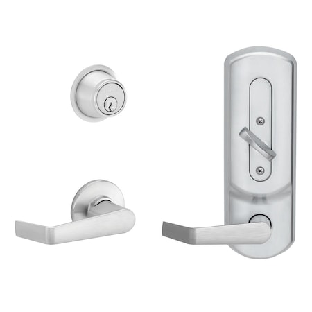 Schlage Grade 2 Entrance Single Locking Interconnected Lock, Saturn Lever, Saturn Rose/Plymouth Escutcheon,  CS210-B500PD SAT 626 PLY